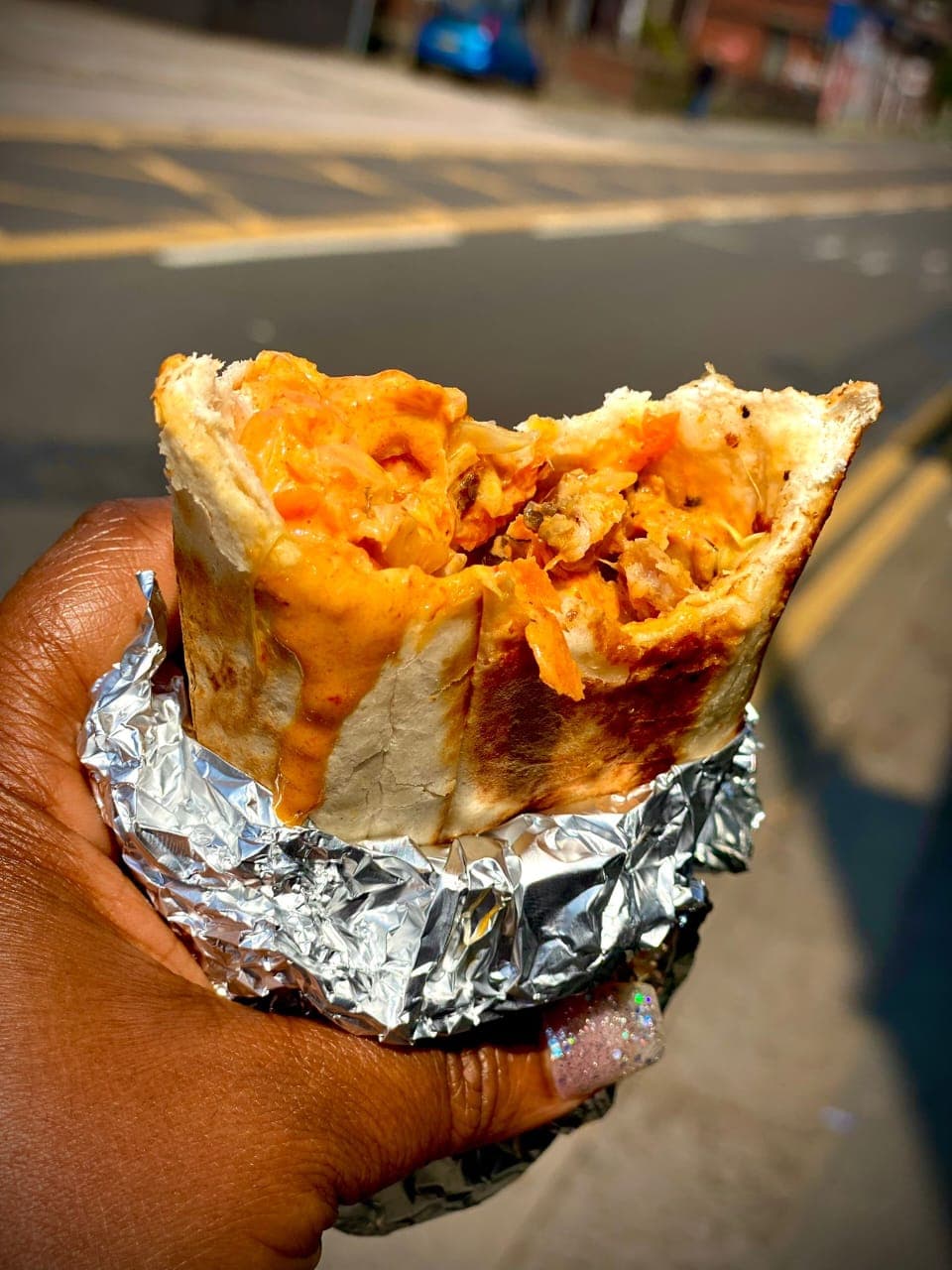 Classic Nigerian-style beef shawarma wrap with grilled beef and vegetables from Yetty Pastries Canada