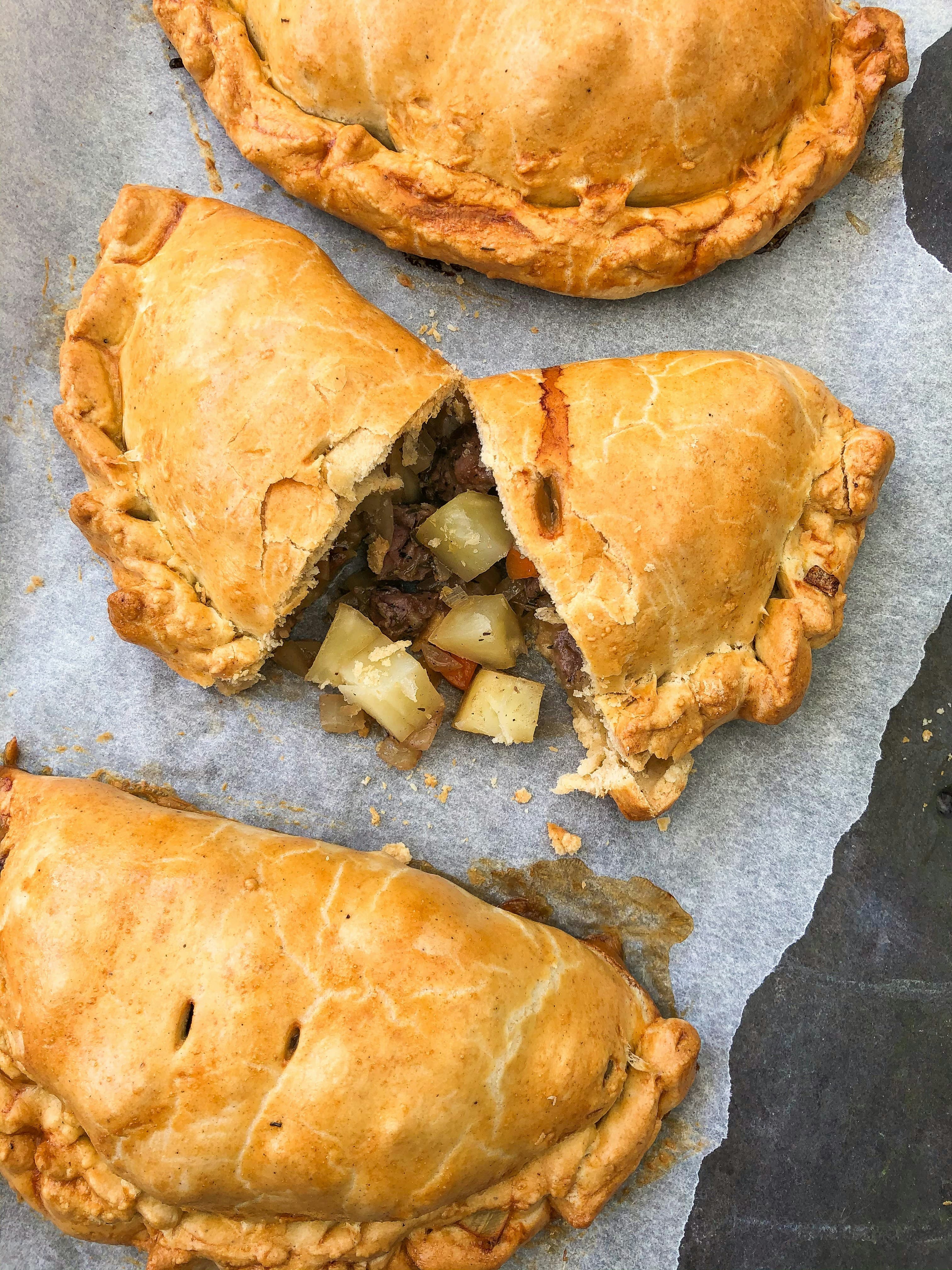 Authentic Nigerian meatpie with flaky golden crust and savory minced beef filling from Yetty Pastries Canada